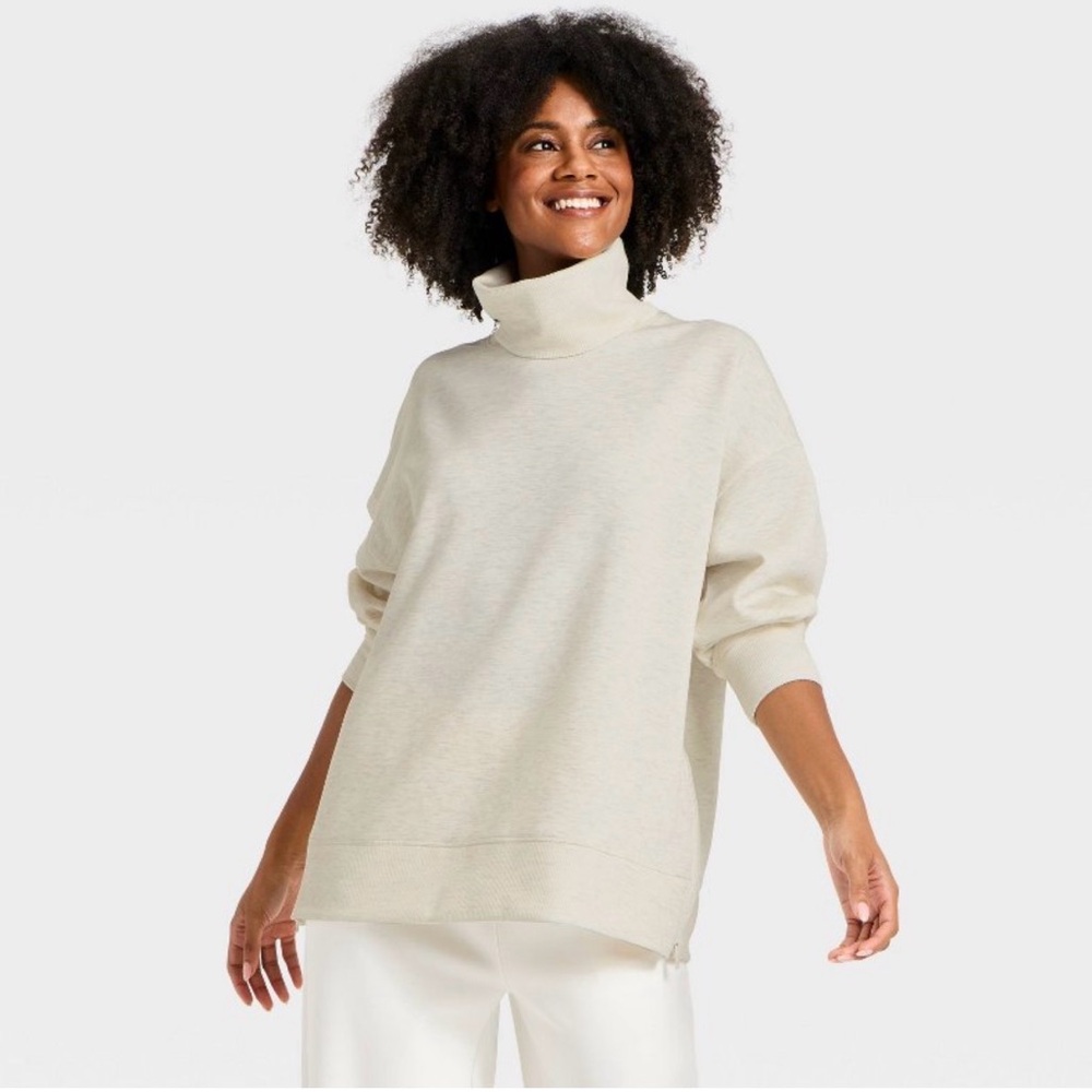 Women's airy sleek funnel neck sweatshirt- heather cream NWT XS